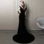 Stunning Black Evening Dresses  2018 Trumpet / Mermaid Beading Tassel Suede High Neck Short Sleeve Court Train Formal Dresses