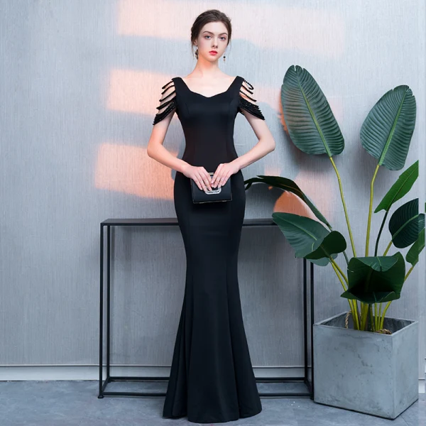 Chic / Beautiful Burgundy Evening Dresses 2019 Trumpet / Mermaid Crystal V-Neck Sleeveless Backless Floor-Length / Long Formal Dresses