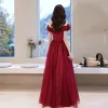 Charming Blushing Pink Prom Dresses 2021 A-Line / Princess Off-The-Shoulder Sleeveless Backless Crystal Floor-Length / Long Prom Formal Dresses