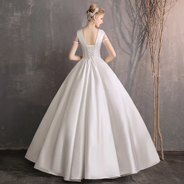Modest / Simple Ivory Wedding Dresses 2019 Ball Gown Scoop Neck Short Sleeve Backless Floor-Length / Long