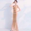 Scintillantes Champagne Robe De Soirée 2019 Trompette / Sirène Cristal Paillettes V-Cou Sans Manches Dos Nu Longue Robe De Ceremonie