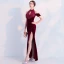 Charmant Bordeaux Robe De Soirée 2019 Trompette / Sirène Daim Perlage Cristal Paillettes Encolure Dégagée Manches Courtes Dos Nu Longueur Cheville Robe De Ceremonie