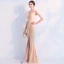 Chic / Beautiful Champagne Evening Dresses  2019 Trumpet / Mermaid V-Neck Sleeveless Backless Floor-Length / Long Formal Dresses