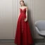 Luxury / Gorgeous Burgundy Evening Dresses  2018 A-Line / Princess Crystal Beading Lace Flower Scoop Neck Backless Cap Sleeves Floor-Length / Long Formal Dresses
