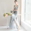 Charming Grey Evening Dresses  2019 Trumpet / Mermaid Lace Flower Crystal Sequins V-Neck Sleeveless Backless Floor-Length / Long Formal Dresses