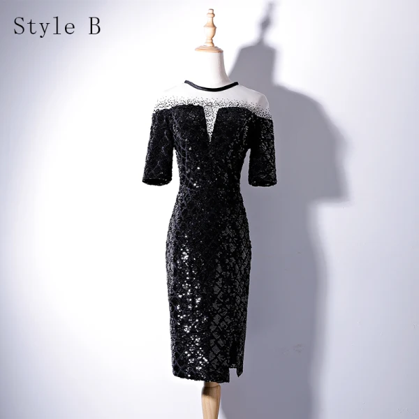 Chic / Beautiful Black Evening Dresses 2019 Trumpet / Mermaid Scoop Neck Lace Beading Sequins 1/2 Sleeves Floor-Length / Long Formal Dresses
