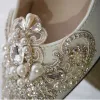 Luxe Ivoire Fait main Perlage Chaussure De Mariée 2019 Perle Faux Diamant 10 cm Talons Aiguilles Peep Toes / Bout Ouvert Mariage Escarpins