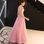Chinese style Candy Pink Evening Dresses  2019 A-Line / Princess High Neck Appliques Beading Sleeveless Backless Lace Floor-Length / Long Formal Dresses