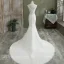 Charming Ivory Wedding Dresses 2021 Trumpet / Mermaid V-Neck Beading Pearl Sequins Lace Flower Sleeveless Backless Court Train Wedding