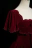 Chic / Beautiful Burgundy Beading Velvet Prom Dresses 2025 Ball Gown Square Neckline Short Sleeve Backless Floor-Length / Long Formal Dresses