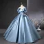 Elegant Sky Blue Prom Dresses 2025 Ball Gown Off-The-Shoulder Short Sleeve Backless Floor-Length / Long Prom Formal Dresses