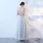 Elegante Grau Abendkleider 2019 A Linie V-Ausschnitt Strass Pailletten Kurze Ärmel Metall Stoffgürtel Rückenfreies Knöchellänge Festliche Kleider
