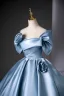 Elegant Sky Blue Prom Dresses 2025 Ball Gown Off-The-Shoulder Short Sleeve Backless Floor-Length / Long Prom Formal Dresses