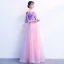 Chic / Beautiful Candy Pink Prom Dresses 2018 A-Line / Princess Appliques Bow Scoop Neck 3/4 Sleeve Floor-Length / Long Formal Dresses