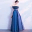 Élégant Bleu Marine Robe De Bal 2018 Princesse Appliques Noeud Perlage Cristal De l'épaule Dos Nu Sans Manches Longue Robe De Ceremonie