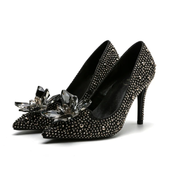 Chic Baroque Cendrillon Escarpins 2019 Cristal Paillettes 10 cm Talons Aiguilles À Bout Pointu Escarpins