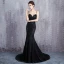 Charmant Noire Robe De Soirée 2019 Trompette / Sirène Bretelles Spaghetti Dentelle Fleur Perlage Paillettes Sans Manches Dos Nu Tribunal Train Robe De Ceremonie