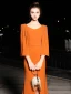 Modern / Fashion Orange Evening Dresses  2019 Trumpet / Mermaid Scoop Neck Long Sleeve Rhinestone Sweep Train Formal Dresses