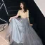 Modern / Fashion Champagne Evening Dresses  2019 A-Line / Princess V-Neck Tassel Sequins 1/2 Sleeves Backless Floor-Length / Long Formal Dresses