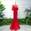 Chic / Belle Bordeaux Robe De Soirée 2019 Trompette / Sirène Encolure Dégagée 1/2 Manches En Dentelle Fleur Perlage Paillettes Train De Balayage Robe De Ceremonie