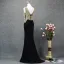 Chic / Belle Noire Doré Robe De Soirée 2019 Trompette / Sirène V-Cou Faux Diamant Sans Manches Dos Nu Train De Balayage Robe De Ceremonie