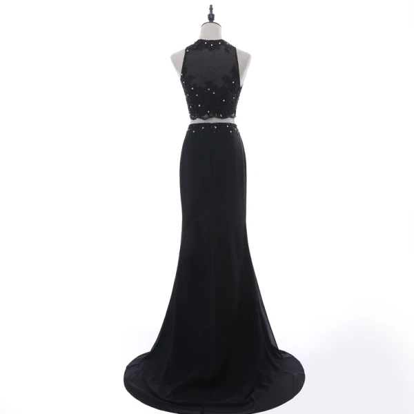 Chic / Belle 2 Pièces Noire Robe De Soirée 2018 Trompette / Sirène Encolure Dégagée Sans Manches Perlage En Dentelle Fleur Paillettes Faux Diamant Dos Nu Train De Balayage Robe De Ceremonie