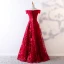 Chic / Beautiful Red Evening Dresses  2019 A-Line / Princess Off-The-Shoulder Lace Flower Short Sleeve Backless Floor-Length / Long Formal Dresses