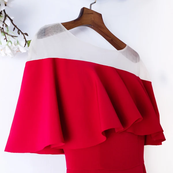Chic / Beautiful Burgundy Evening Dresses 2019 Trumpet / Mermaid Scoop Neck 1/2 Sleeves Backless Floor-Length / Long Formal Dresses