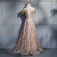 Élégant Champagne Robe De Soirée 2019 Princesse De l'épaule Perlage Gland Manches Courtes En Dentelle Fleur Cristal Dos Nu Longue Robe De Ceremonie
