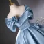 Elegant Sky Blue Prom Dresses 2025 Ball Gown Off-The-Shoulder Short Sleeve Backless Floor-Length / Long Prom Formal Dresses