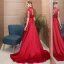 Classic Burgundy Evening Dresses  2019 A-Line / Princess High Neck Beading Crystal Tassel Short Sleeve Backless Lace Flower Court Train Formal Dresses
