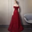 Chic / Beautiful Burgundy Evening Dresses  2019 A-Line / Princess Off-The-Shoulder Beading Crystal Sequins Short Sleeve Backless Floor-Length / Long Formal Dresses