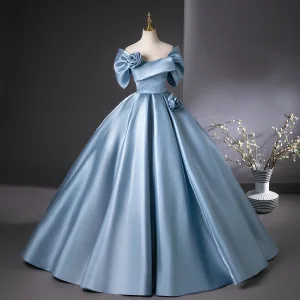 Élégant Bleu Ciel Robe De Bal 2025 Robe Boule De L Épaule Manches Courtes Dos Nu Longue Promo Robe De Ceremonie