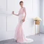 Chic / Belle Rose Bonbon Robe De Soirée 2018 Trompette / Sirène Dentelle Fleur Perlage Noeud Encolure Dégagée 1/2 Manches Dos Nu Train De Balayage Robe De Ceremonie