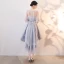 Chic / Belle Gris Robe De Cocktail 2019 Princesse Encolure Dégagée En Dentelle Appliques 1/2 Manches Dos Nu Asymétrique Robe De Ceremonie