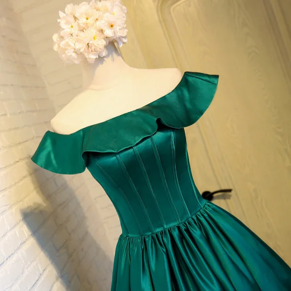 Vintage / Retro Dark Green Homecoming Graduation Dresses 2019 A-Line / Princess Off-The-Shoulder Ruffle Short Sleeve Backless Short Formal Dresses