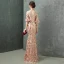 Charming Champagne Evening Dresses  Trumpet / Mermaid 2019 Scoop Neck Sequins Rhinestone Bell sleeves Floor-Length / Long Formal Dresses