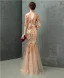 Charming Gold Evening Dresses  2019 Trumpet / Mermaid Scoop Neck Crystal Sequins 1/2 Sleeves Backless Floor-Length / Long Formal Dresses