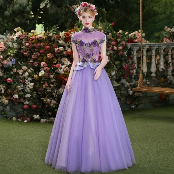 Affordable Lilac Prom Dresses 2019 Ball Gown High Neck