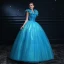 Affordable Cinderella Pool Blue Prom Dresses 2019 Ball Gown Glitter Tulle Scoop Neck Butterfly Appliques Sleeveless Backless Floor-Length / Long Formal Dresses
