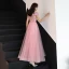 Chinese style Blushing Pink Prom Dresses 2019 A-Line / Princess High Neck Lace Flower Short Sleeve Backless Floor-Length / Long Formal Dresses