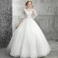 Elegante Weiß Brautkleider / Hochzeitskleider 2019 Ballkleid Rundhalsausschnitt Perlenstickerei Kristall Pailletten Blumen Spitze 1/2 Ärmel Rückenfreies Lange