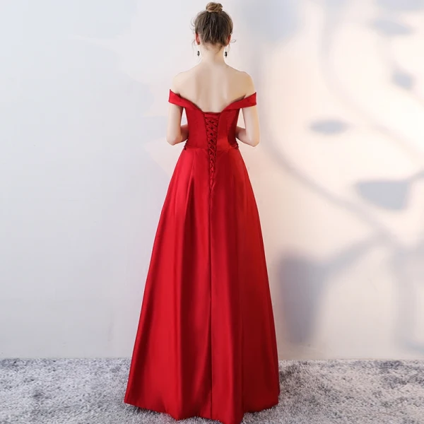 Charmant Bordeaux Robe De Soirée 2019 Princesse De l'épaule Perlage Appliques Cristal Paillettes Manches Courtes Dos Nu Longue Robe De Ceremonie