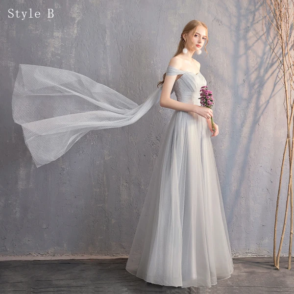 Chic / Belle Gris Robe Demoiselle D'honneur 2019 Princesse Tachetée Noeud 1/2 Manches Dos Nu Longue Robe Pour Mariage