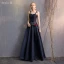 Modest / Simple Navy Blue A-Line / Princess Bridesmaid Dresses 2019 Bow Backless Floor-Length / Long Wedding Party Dresses