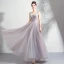 Elegant Blushing Pink Prom Dresses 2019 A-Line / Princess V-Neck Beading Pearl Crystal Appliques Sleeveless Backless Floor-Length / Long Formal Dresses