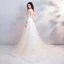 Elegant Champagne Prom Dresses 2019 A-Line / Princess Scoop Neck Beading Lace Flower Appliques Long Sleeve Backless Court Train Formal Dresses