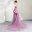Chic / Beautiful Purple Prom Dresses 2019 A-Line / Princess Scoop Neck Appliques Lace Rhinestone Sleeveless Court Train Formal Dresses