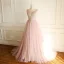 Chic / Beautiful Blushing Pink Prom Dresses 2018 A-Line / Princess Lace Appliques Beading Pearl Rhinestone Scoop Neck Sleeveless Sweep Train Formal Dresses