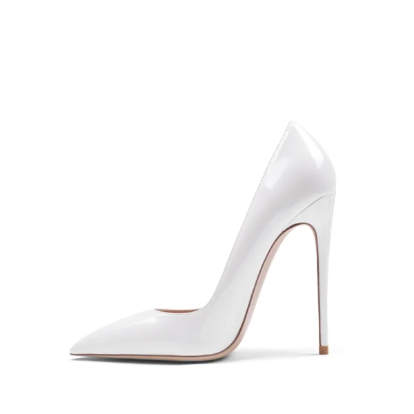 Chic / Beautiful Ivory Office OL Pumps 2020 Patent Leather 12 cm Stiletto Heels Pointed Toe Pumps